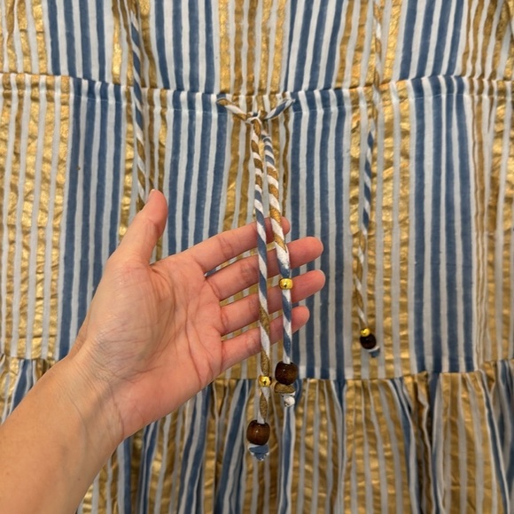 Tuckernuck Oliphant Cinched Flirty Short Dress in Samoa Blue Gold Size XXS - Picture 6 of 12